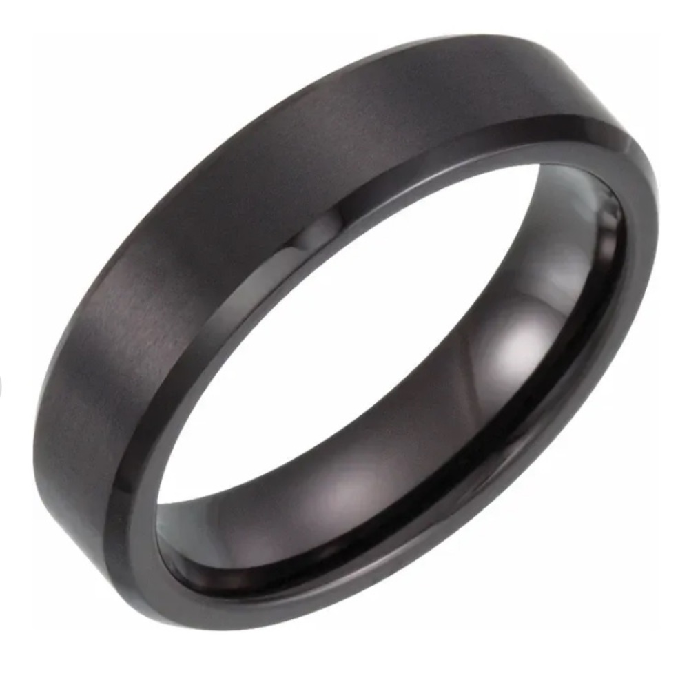 🖤 Black PVD Tungsten 6 mm Beveled Edge Band 🖤